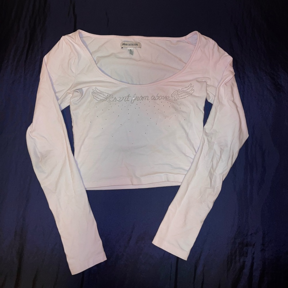 UO Cropped Long Sleeve “Sent from Above” Top